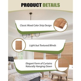 Foundgo Bamboo Shades 24" W x 64" H Light Filtering Bamboo Blinds for indoor windows/outdoor patio,Retro Bamboo Roll Up shades,Bamboo Roller Curtains for Interior Windows, Doorways, Outdoor Patio