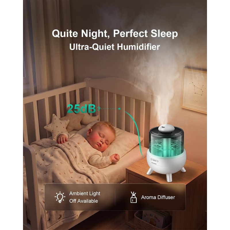 Baby Humidifiers for Bedroom, Cool Mist Humidifier Easy to Clean