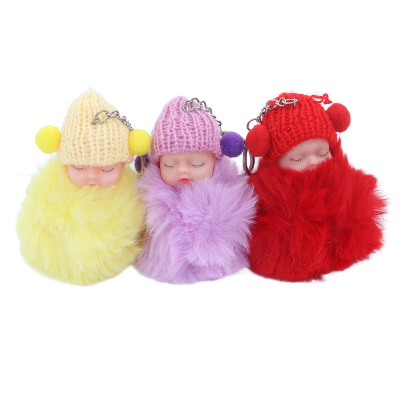 12 Pcs Sleeping Baby Pendant Key Ring Plush Fluffy Cute