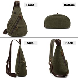 VARLIVOO Retro Men's Sling Bag Chest Bag Shoulder Bags Crossbody Bag Daypack Travel Hiking Mountaineering Camping Cycling School Canvas Sling Backpack Green B