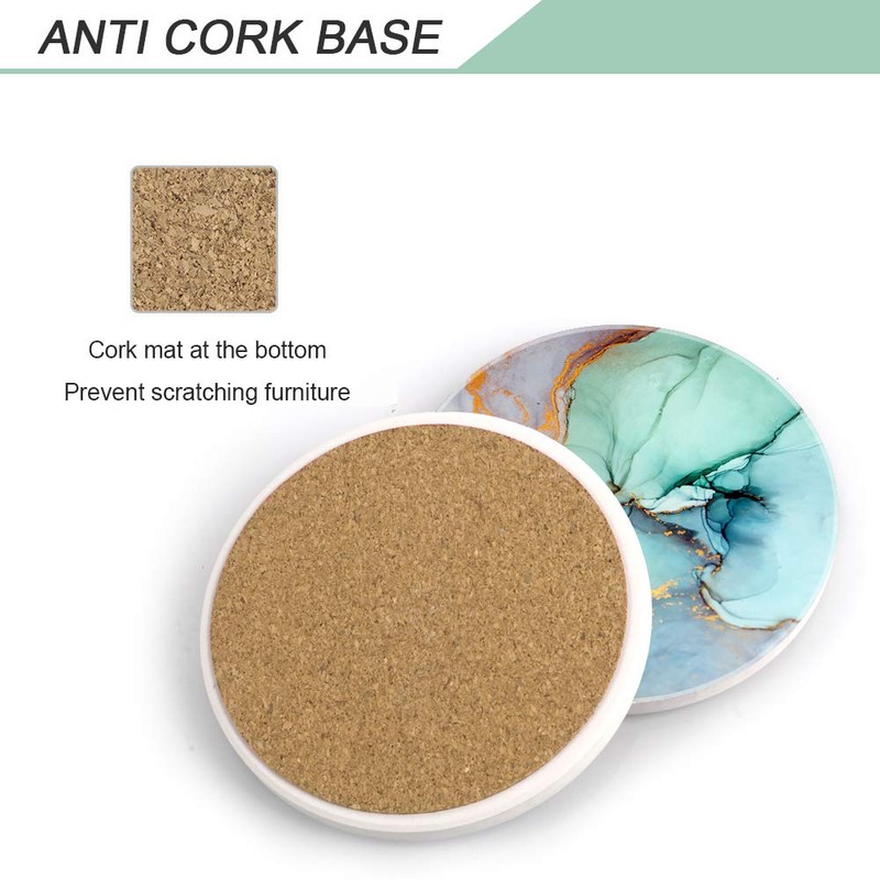 Lahome Marble Style Coasters - Round Drinks Absorbent Stone Coaster