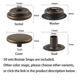 200 Pieces (50Sets) Leather Snap Fastener Kit Tool 5/8 inches (15mm) Snaps for Leather Press Studs Snap Fasteners Stainless Snaps Buttons for Canvas DIY, Bags, Clothes, Fabric, Jeans (Bronze)