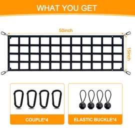 Tailgate Net for Most Mid Size Truck - Cargo Net Compatible with Ford, Chevy, Dodge,Ram etc - Tail Gate Extender Nets for Pickup Truck Bed 50'' x 15'' (Black)