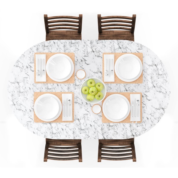 UMINEUX Vinyl Oval Tablecloth with Elastic Edge and Flannel Backed