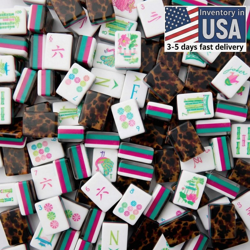 Emerald Sierra and Red Mahjong Acrylic Mahjong Tiles 4-layer Engraved