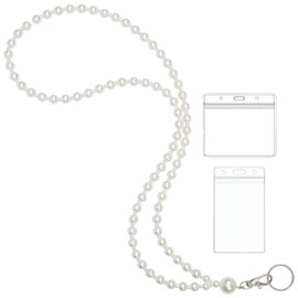 Blynkell Middle White Pearl Lanyard for Women for ID Badges Name Tag and Keys Light Weight Acrylic Faux Pearls Sweet Teacher Lanyards Holder 25in