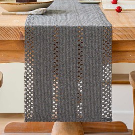 Avalune Table Runner Grey Boho Table Runner Modern Farmhouse Small Slim Tablecloth Decor Macrame Cotton Linen Country House Style Rustic Autumn Table Runner for Kitchen Wedding Party 30 x 180 cm