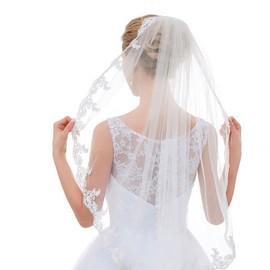 YAEISM Lace Wedding Veil White Cathedral Veil 1 tier Tulle Floral Lace Veil Fingertip Bridal Veils With Comb Gorgeous Wedding Veils for Brides