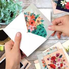 The Best Card Company Bouquets of Thanks - 20 Assorted Boxed Thank You Note Cards with Envelopes (4 x 5.12 Inch) - AM2814TYG-B2x10