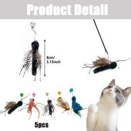 Hjvvr 5pcs Cat Teaser toys,Cat Feather Toys,Simulated Insects Cat Toys for Pet Cat (Not include Road)