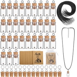Teenyyou 50/100 Set Mustard Seed Faith Necklace Christian Gifts for Woman DIY 0.5ml Mini Glass Jars Craft Necklace with Christian Faith Cards Bulk Favors, Without Mustard Seed(Classic,50 Pack)