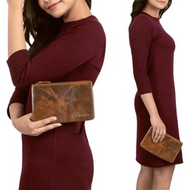 STILORD 'Barry' vintage leather pencil case for pens, cosmetics, money, glasses, keys, passport, ideal as a pencil case, pencil case, make-up bag, made of leather, Kara - Cognac, Wallet