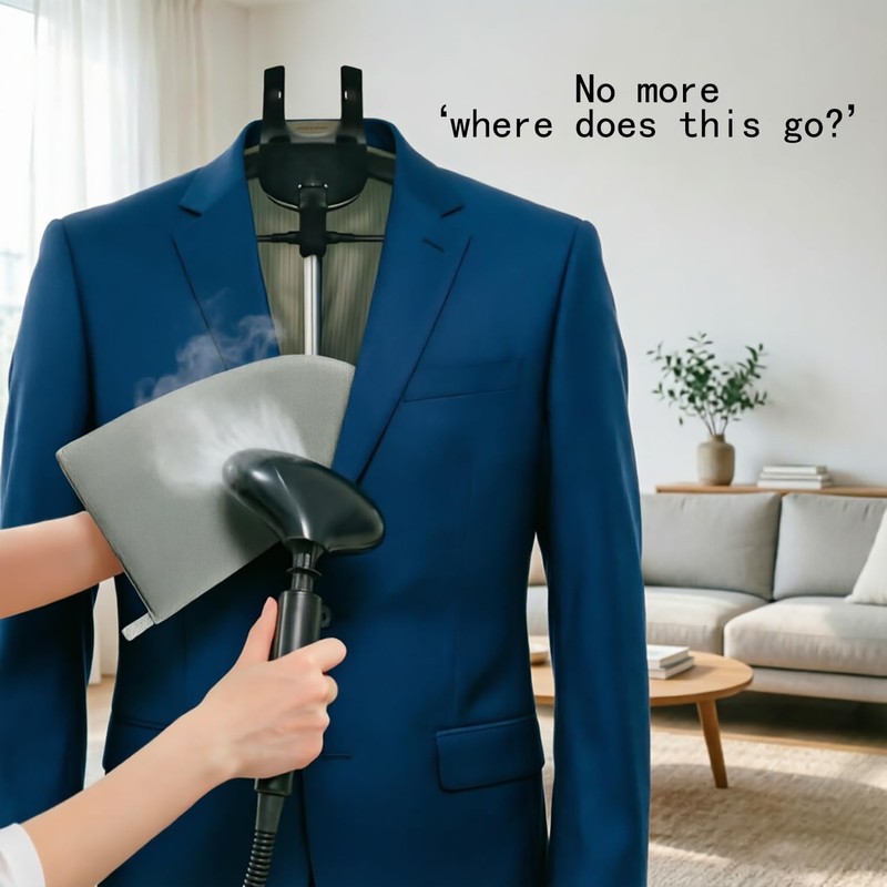 Adjustable Garment Steamer Rack & Ironing Glove, Black