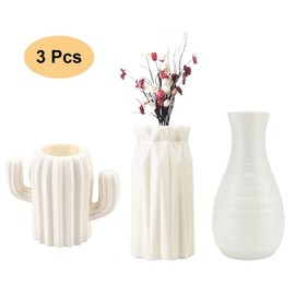 Pack of 3 White Creative Vases, Geometric Modern Vase, Modern Decorative Flower Vase, Plastic Vases, for Kitchen, Living Room, Bedroom, Office