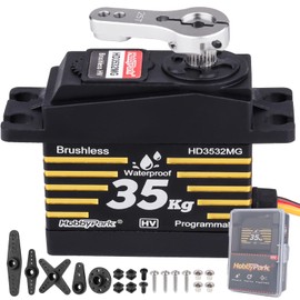 HobbyPark Waterproof 35KG Servo High Torque Brushless Motor Metal Gears Digital w/Aluminum Horn for 1/8 1/10 RC Crawlers Trucks Cars Buggy Basher Bashing Robotic DIY Control Angle 180°