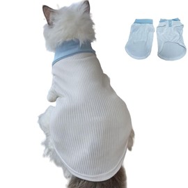 CELONROMF Macaron Color-Blocked Lapel Polo for Small Dogs & Cats - Breathable Spring/Summer/Autumn Pet Shirt, Lightweight All-Season Apparel with Easy-On Design (S-XL) (White SkyBlue, X-Large)