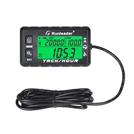 Runleader Hour Meter Tachometer, Maintenance Reminder, Alert RPM Reminder, Initial Hours Settable, Battery Replaceable , Use for Lawn Mower Generator Marine ATV and Gas Powered Equipment (HM058B-BK)