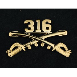 US Army 316th Cavalry Crossed Sabers Stetson Hat Pin, Gold Tone, Large 2"