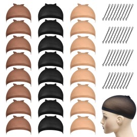 JIEYUMAO 24Pcs Wig Caps for Women, 3 Colors Nylon Wig Caps with Black Bobby Pin, Elastic Mesh Net Wig Cap Stocking Wigs Cap Lace Front Wigs Capp for All Hair