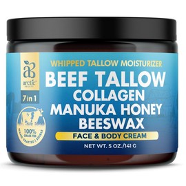 Arctic Beauty 7-in-1 Whipped Face & Body Cream – Beef Tallow, Collagen, Manuka Honey & Beeswax – Moisturizer, Lotion & Skin Nourishment – 5 oz