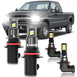 HUOKEDS Fits for 1999-2004 Ford F250 Fog Lights Bulbs Combo, 4pcs Super Bright White Dual Beam and Fog Lights Blubs Package, 1:1 Size as Stock Bulbs, Plug and Play