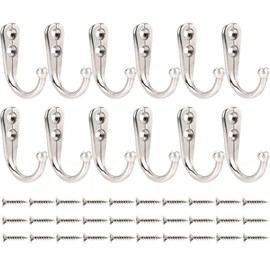Mokife Vintage Wall Hooks, Pack of 12, Small Metal Hooks for Screwing Coat Hooks, Key Hooks, Hat Hooks for Bedroom, Bathroom, Kitchen, Garage, Office, Silver