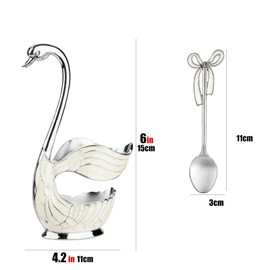 CAIRIAC Coffee Spoons Decorative Dessert Spoon Set with Metal Swan Base Holder, Demitasse Espresso Spoons, Teaspoons Set of 6 Ice Cream Spoons Coffee Dessert Flatware Spoons (Silver White)