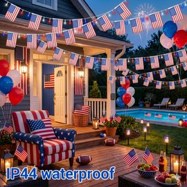 Toodour 4th of July Decoration Lights, 42ft 50LED Red White and Blue Lights, American Flag Lights Outdoor with 13 Modes, Waterproof Patriotic String Light Plug in Memorial Day Independence Day Decor