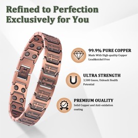 Fashtour 2X Copper Magnetic Bracelet and Ring Set for Men, Ultra Strength Cross Bracelet, 99.99% Pure Copper Jewelry Father's Day Gifts, Adjustable