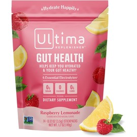Ultima Replenisher Gut Health Supplement and Electrolytes Powder - Raspberry Lemonade, 14 Stickpacks - Hydration Packets with Added Gut Health Benefits
