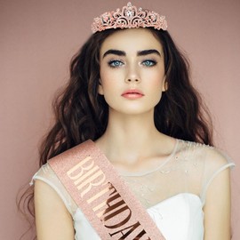 AQOKKA Birthday Crown and Sash for Women Birthday Queen Sash & Glitter Rhinestone Tiara Set Women Crystal Hair Accessories Party Supplies Birthday Decoration for Girls