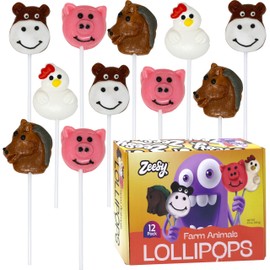 Farm Animal Lollipops – 12 Pack – Individually Wrapped Suckers for Barnyard Party Favors, Farm Birthday & Baby Shower – Cow, Rooster, Horse & Pig Shapes