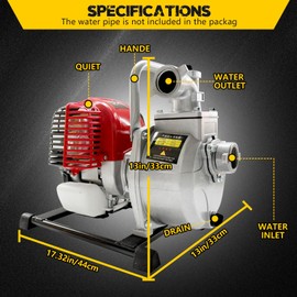 Qrooviiy Gasoline Water Transfer Pump 39CC 4 Stroke Engine Gas Powered Petrol High Flow Water Transfer Pump 6500RPM 35 GPM Garden Farm Irrigation Pump (43CC 4 Stroke 1.9HP)