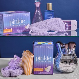 Pinkie Period Starter Pads - Designed for Smaller Underwear - Organic Cotton Topsheet Tween & Teen Pads with Wings - Chlorine Free & Fragrance Free - Teen Overnight, 16 Count