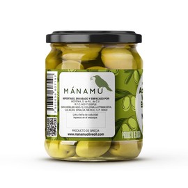 Aceitunas Verdes con hueso de Grecia · Tamaño Mammoth · Conservadas en Aceite de Oliva Premium Koroneiki · Nuevo Diseño · 400 Gramos ·