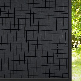 rabbitgoo Blackout Window Film, Sun Light Blocking Room Darkening Privacy Window Cover, Removable Day Sleep Black Out Shades Tint for Home Frosted Glass Film, 3D Cross, Black, 23.6" x 118"