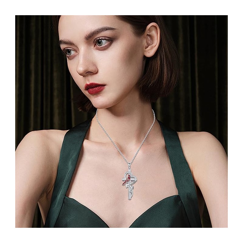 LES OSEWA Cardinal Necklace Cross Red Cardinal Necklaces for Women