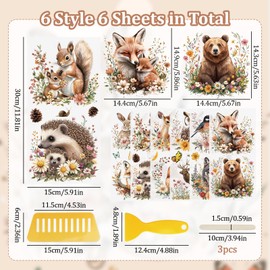 WANDIC 6 Sheets Rub On Transfer Sticker, Animal Theme Flower Sticker Decal for DIY Scrapbooking Photo Albums Furniture, 15 * 30cm