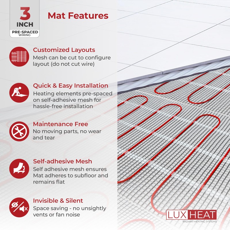 LuxHeat 10sqft Floor Heating Mat Kit - 120v Radiant Floor