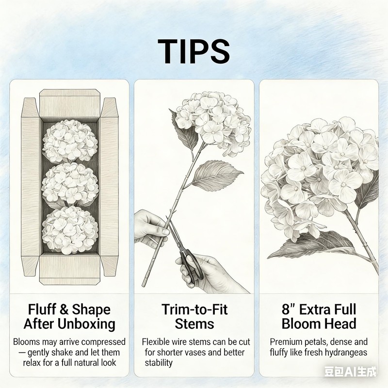 Large Artificial Hydrangea Flowers Real Touch, 25.5" Fall Hydrangeas for