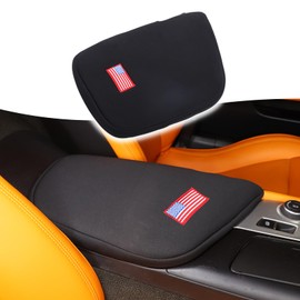 Auto Center Console Cover Compatible with Corvette C7 Stringray 2014-2019 Car Armrest Box Pad Skin-Friendly Washable Cotton Cloth, Anti-Slip, Armrest Cover Protector Accessories (American Flag USA)