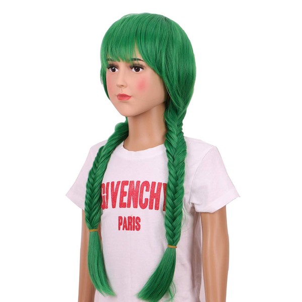 wildcos Braided Fashion Halloween Wig Long Green Braid Cosplay Wig for kids