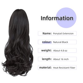 ponytail extension,16" claw clip hair extensions ponytail short curly hair Hair Extension Natural Looking Synthetic Hairpiece for Women Natural Black