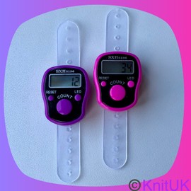KnitUK Tally Counter - LED Backlight. Pack of 2. Pink and Purple Digital Knitting Row Counters.