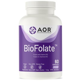 AOR BioFolate 1mg Methylfolate 5-MTHF Plus B12 Supplement, 60 Capsules 60-Day Supply - Vegan & Gluten-Free, Active Vitamin B9 Folate, Pure Methyl B12 for Cardiovascular Support & Nutritional Wellness