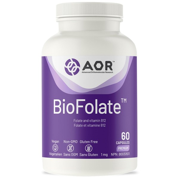 AOR BioFolate 1mg Methylfolate 5-MTHF Plus B12 Supplement, 60 Capsules
