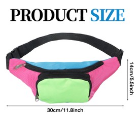 80s Fanny Pack for Women 90s Neon Fanny Pack with 2 Pockets Retro Belt Bags for Holiday Festival, 80s Theme Halloween Party, Vintage Rave Accessories Plus Size