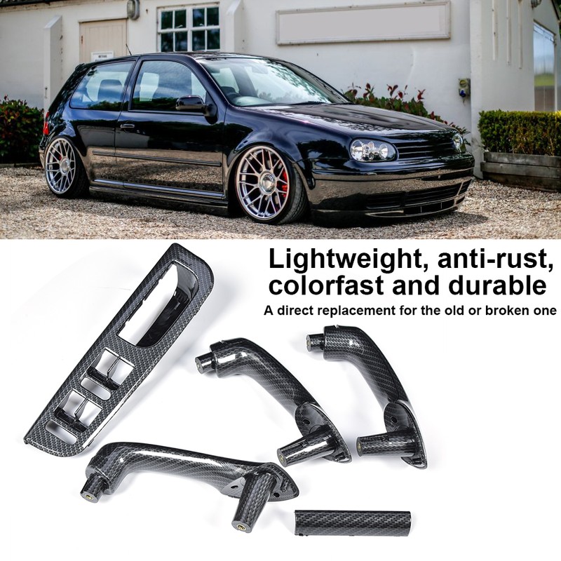 5Pcs/Set Carbon Fiber Texture Interior Door Grab Handle Cover Switch