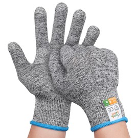 Cut-resistant gloves, powerful level 5 protection, work gloves, kitchen gloves, food-safe. For everyday use horticulture/construction site/kitchen, 1 pair (M-blue)