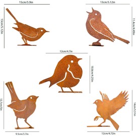 Auoiian 5PCS Rusty Bird Fence Decorations Outdoor, Yard Art Outdoor Clearance, Excellent Garden Art Metal Bird Ornaments Set